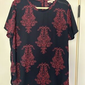 LOFT Navy and Red Floral Blouse